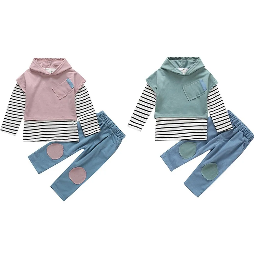 Girls 3PCS Stripe Long Sleeve Top & Short Sleeve Vest & Pants Wholesale