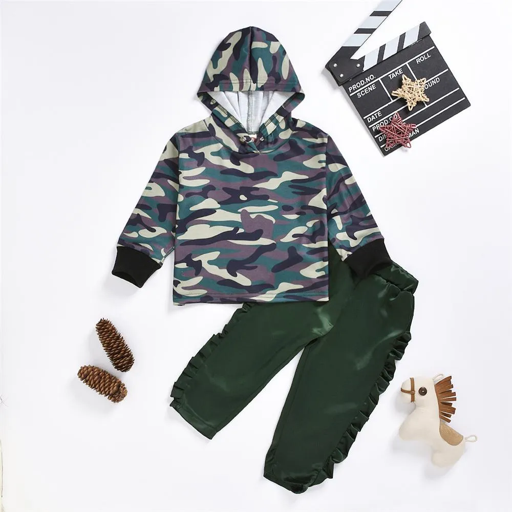 Girls Hooded Long Sleeve Camo Top & Pants Wholesale Baby Girl Clothes