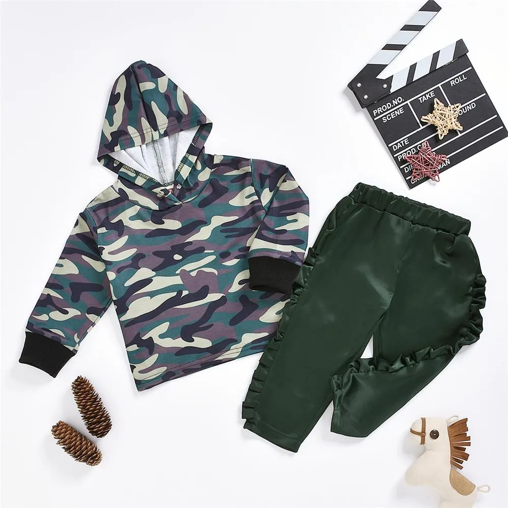 Girls Hooded Long Sleeve Camo Top & Pants Wholesale Baby Girl Clothes