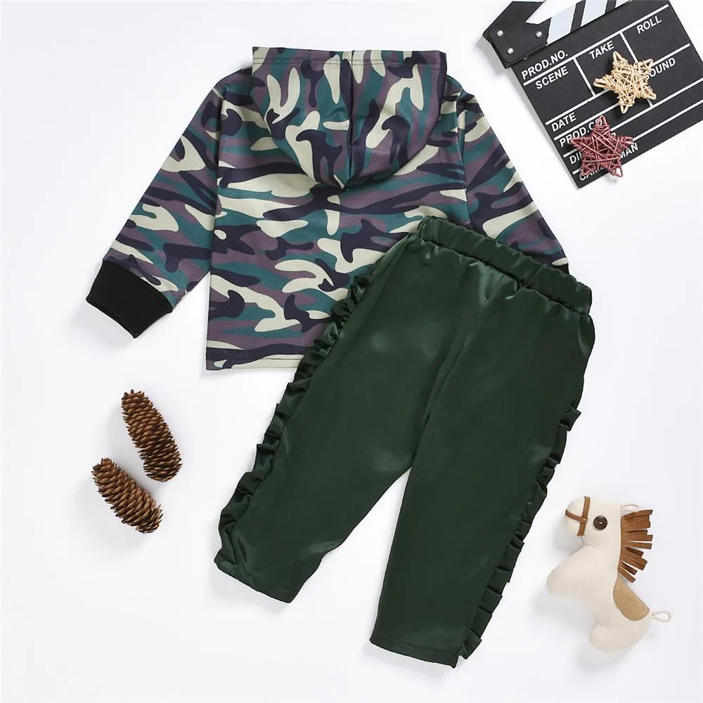 Girls Hooded Long Sleeve Camo Top & Pants Wholesale Baby Girl Clothes