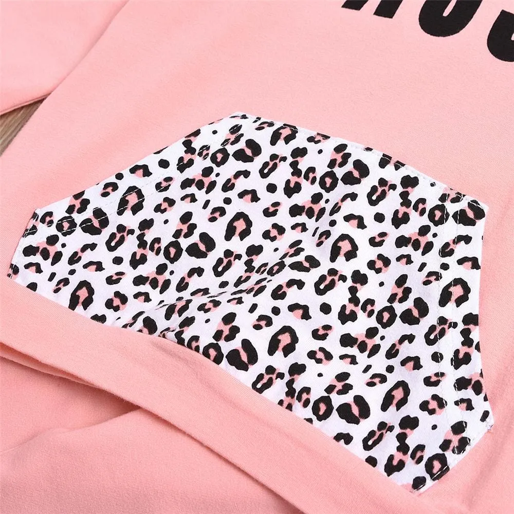 Girls Sassy Leopard Hooded Long Sleeve Top & Pants Girls Boutique Clothes Wholesale