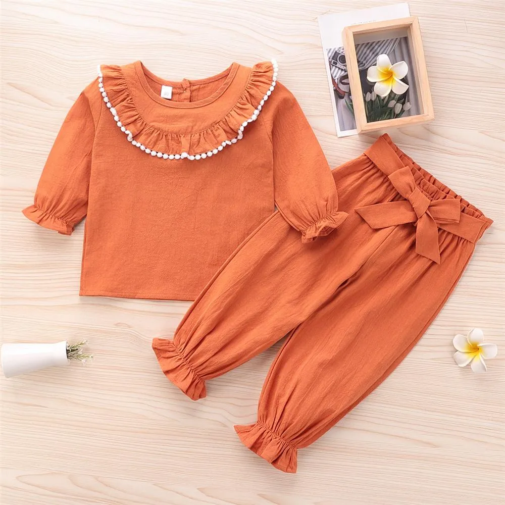 Girls Solid Long Sleeve Top & Pants Baby Wholesale Clothing