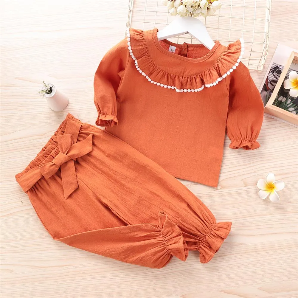 Girls Solid Long Sleeve Top & Pants Baby Wholesale Clothing