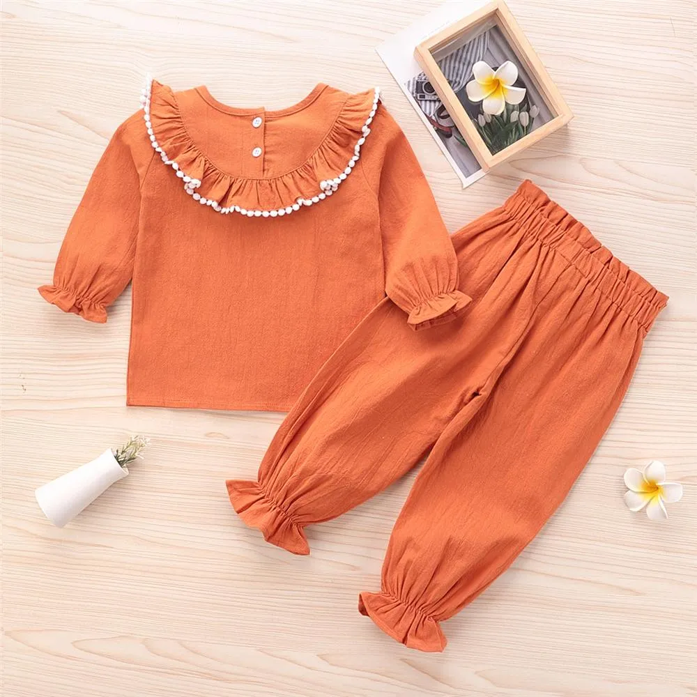 Girls Solid Long Sleeve Top & Pants Baby Wholesale Clothing