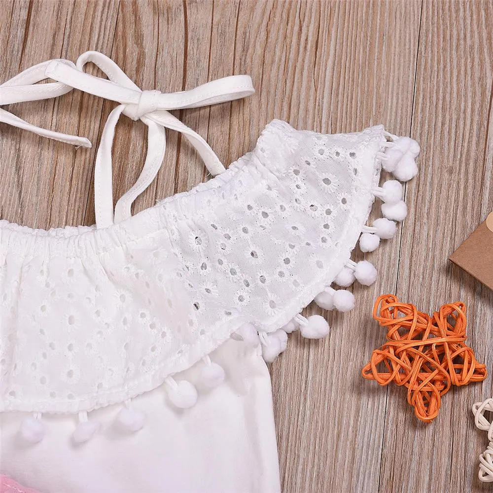 Girls Summer Solid Tassel Sleeveless Top & Pants Toddler Girl Wholesale Clothing