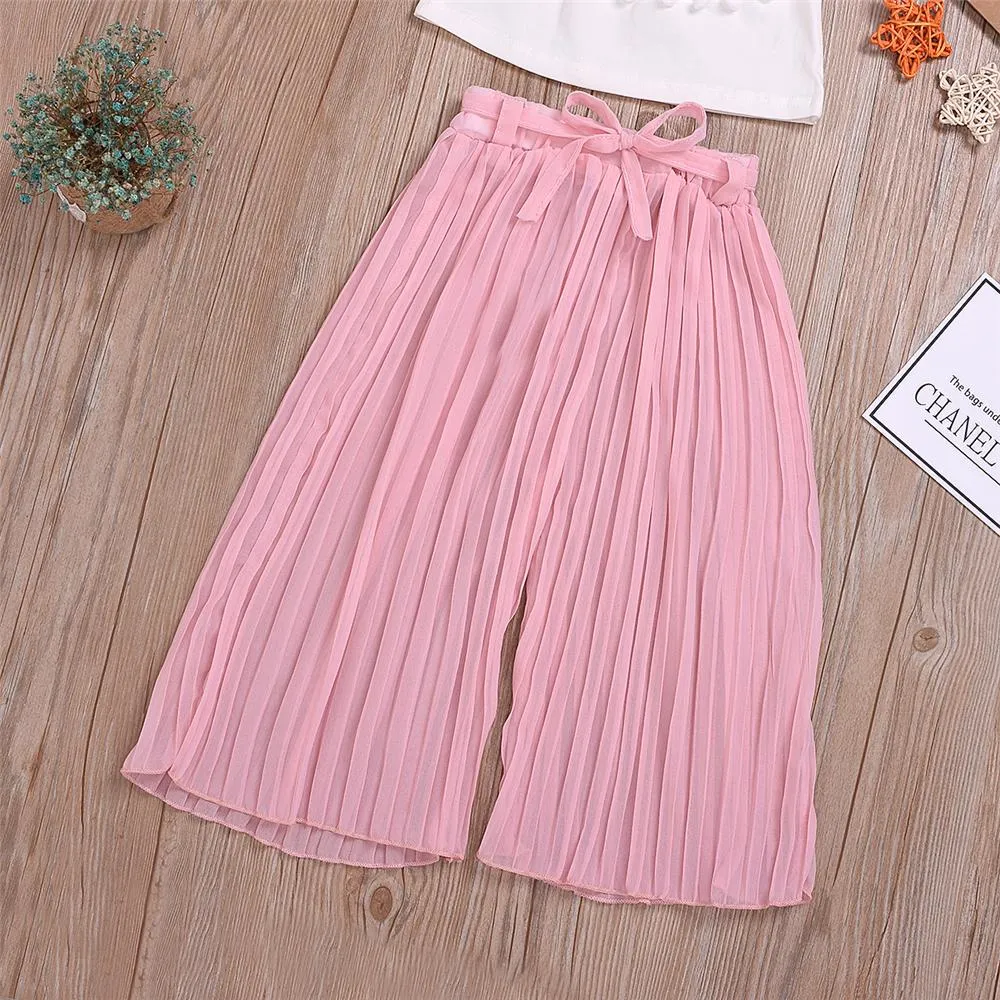 Girls Summer Solid Tassel Sleeveless Top & Pants Toddler Girl Wholesale Clothing