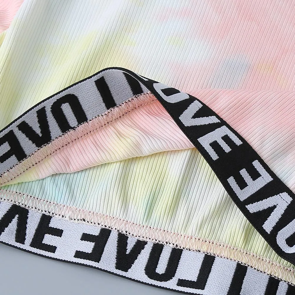 Girls Tie Dye Letter Printed Tops & Elastic Waist Pants