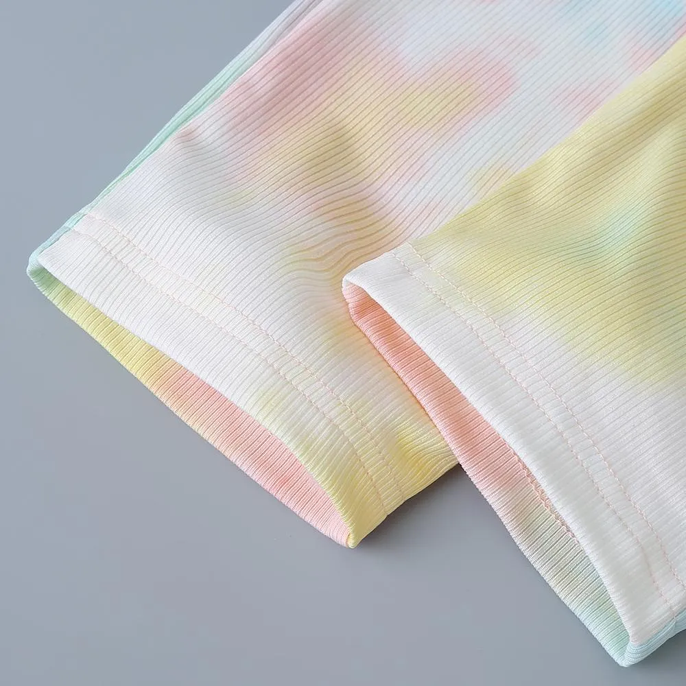 Girls Tie Dye Letter Printed Tops & Elastic Waist Pants