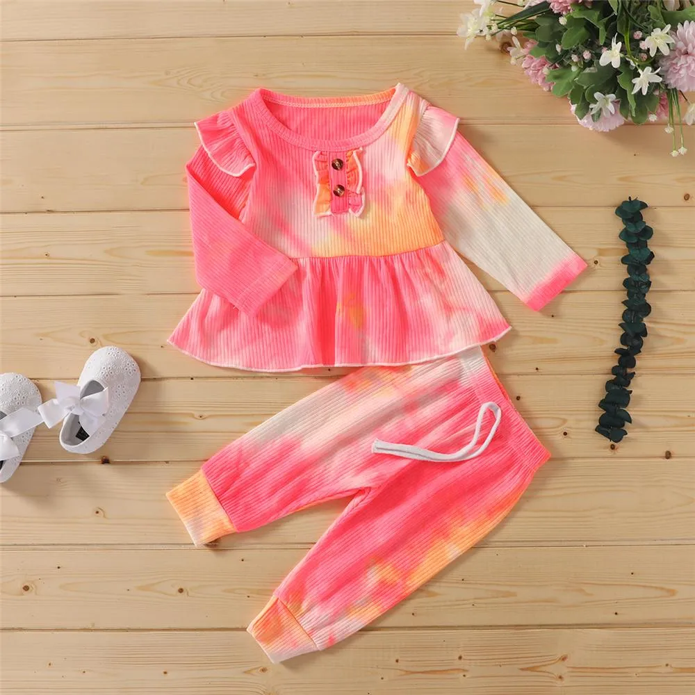 Girls Tie Dye Long Sleeve Stylish Top & Pants Wholesale Girls Boutique Clothing