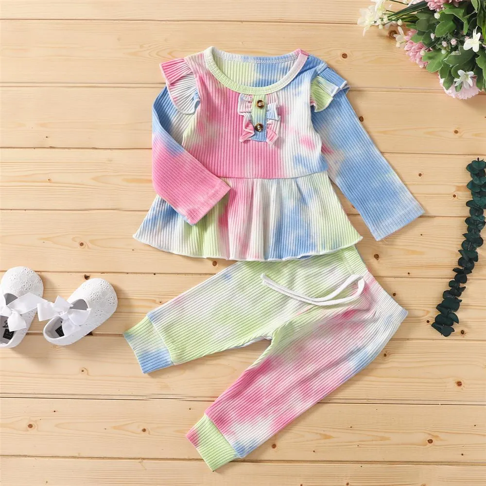 Girls Tie Dye Long Sleeve Stylish Top & Pants Wholesale Girls Boutique Clothing