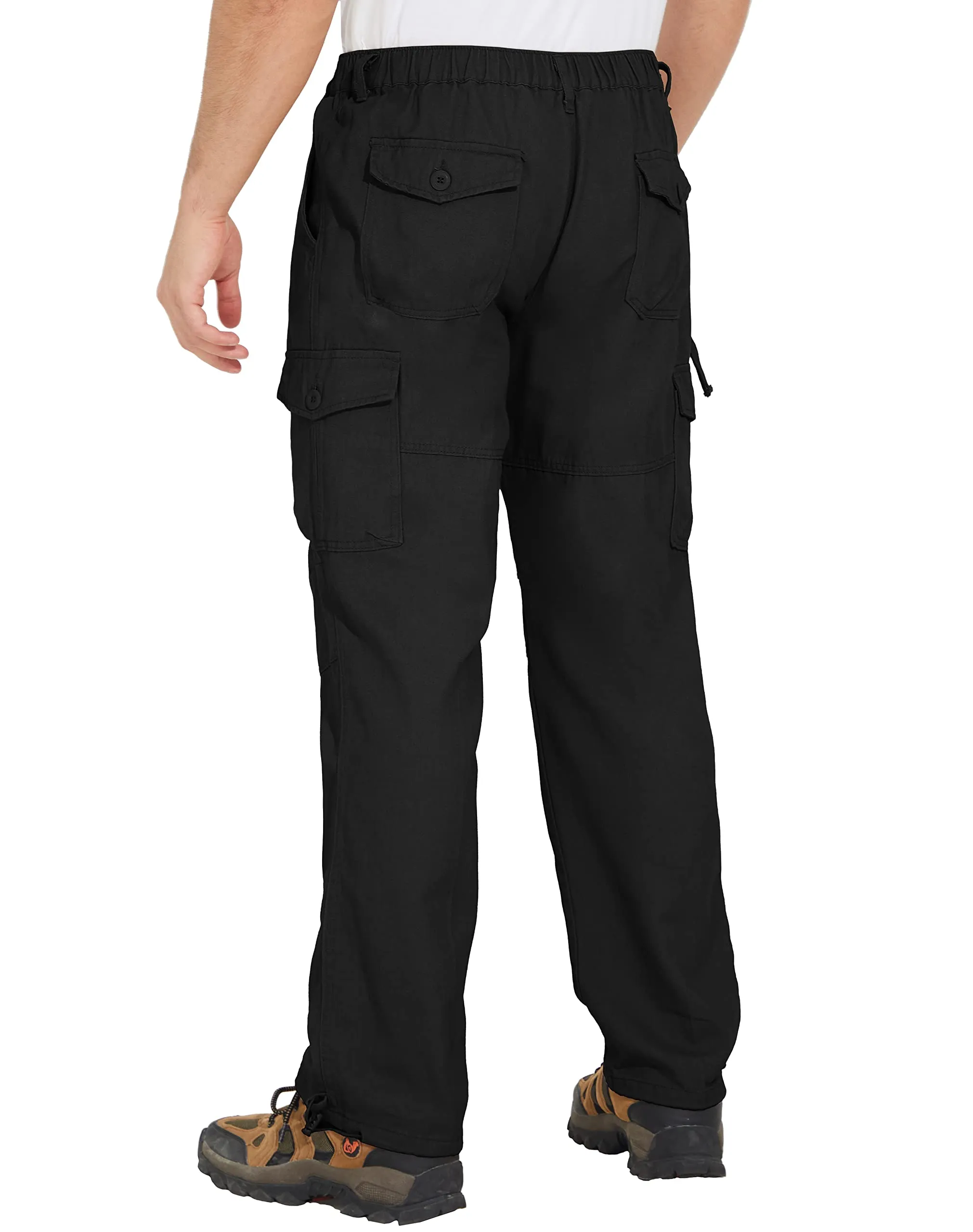 GLESTORE Cargo Pants for Men Relaxed Fit Work Pants with Pockets and Drawstring Mens Slacks Expandable Waist Black 34