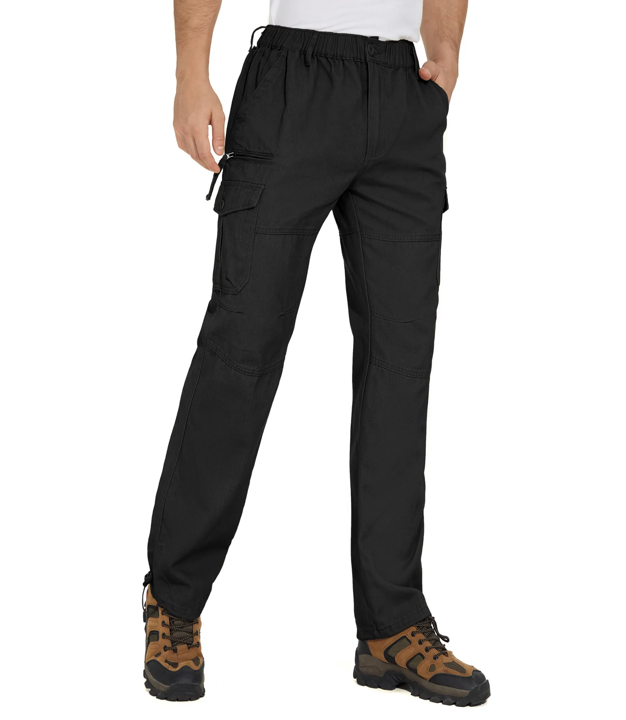 GLESTORE Cargo Pants for Men Relaxed Fit Work Pants with Pockets and Drawstring Mens Slacks Expandable Waist Black 34