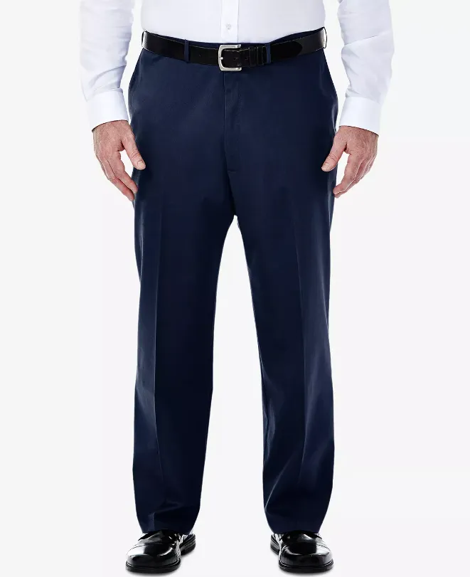 Haggar Mens Classic fit Casual Pants 44 / 32 Blue Solid
