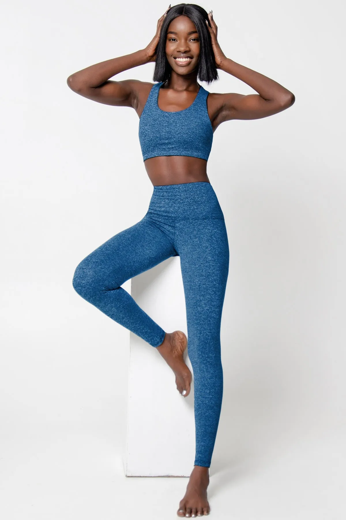 Heather Cobalt Blue Lucy UV 50  Performance Legging Yoga Pants - Women