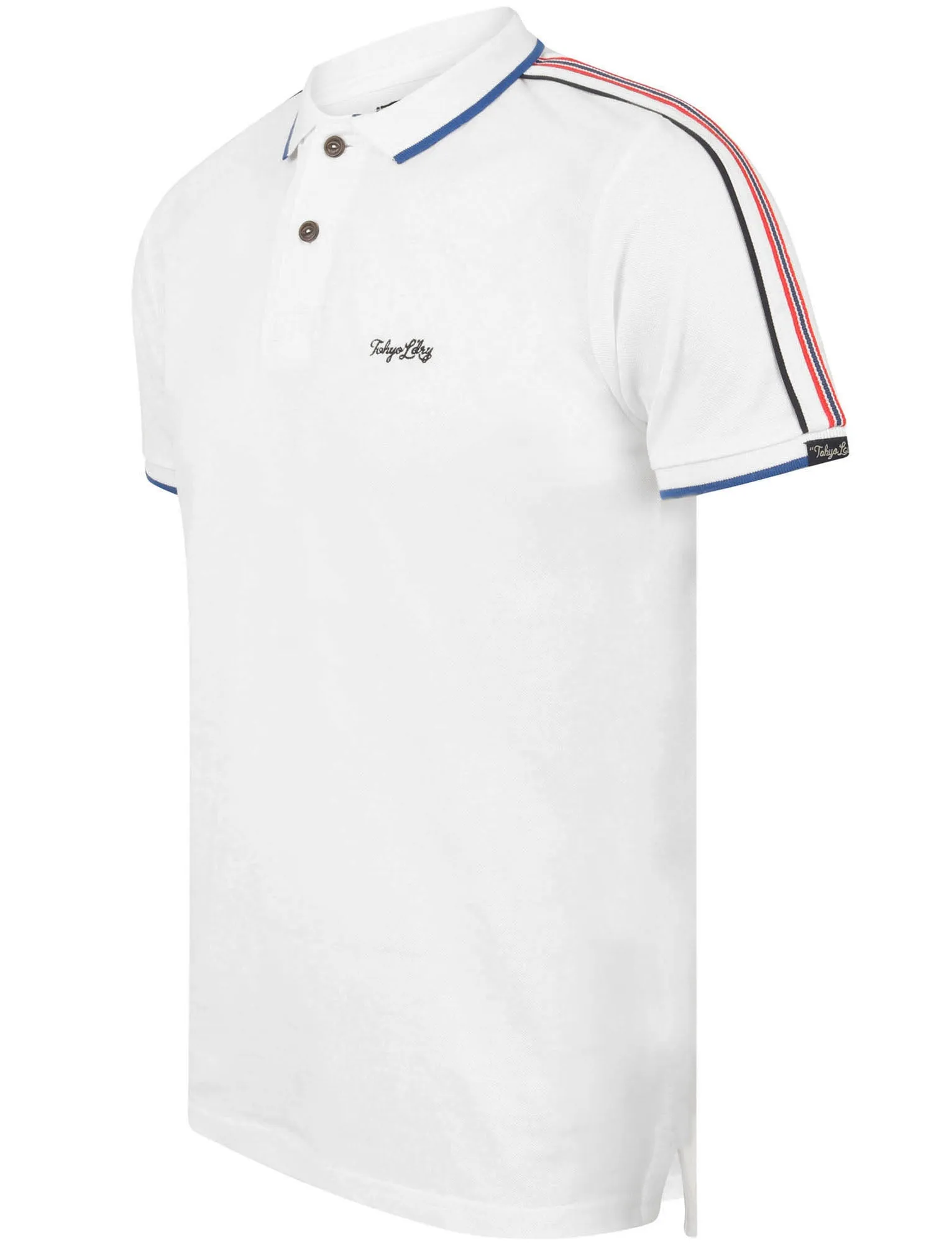 Hitch Cotton Pique Polo Shirt with Stripe Tape Detail In Bright White - Tokyo Laundry