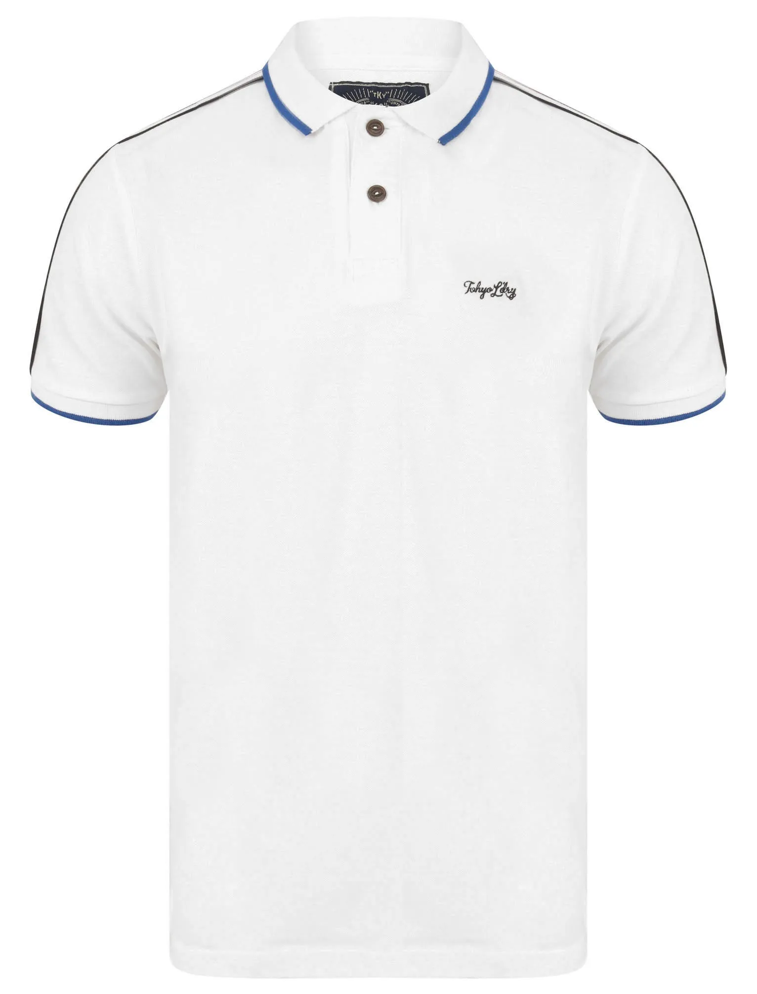 Hitch Cotton Pique Polo Shirt with Stripe Tape Detail In Bright White - Tokyo Laundry