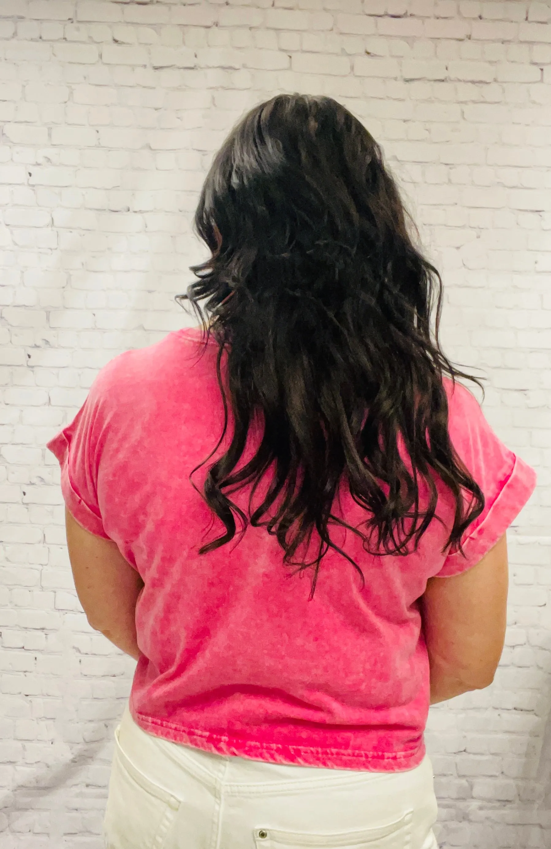 Hot Pink Acid Wash Cropped Tee