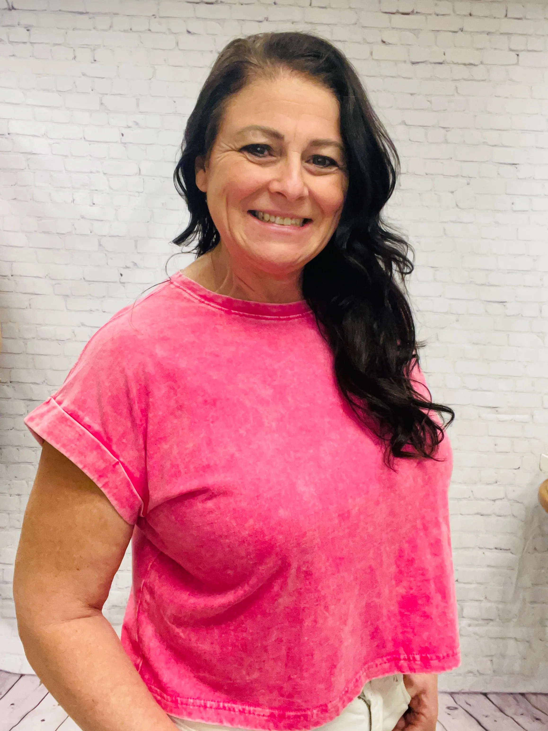 Hot Pink Acid Wash Cropped Tee