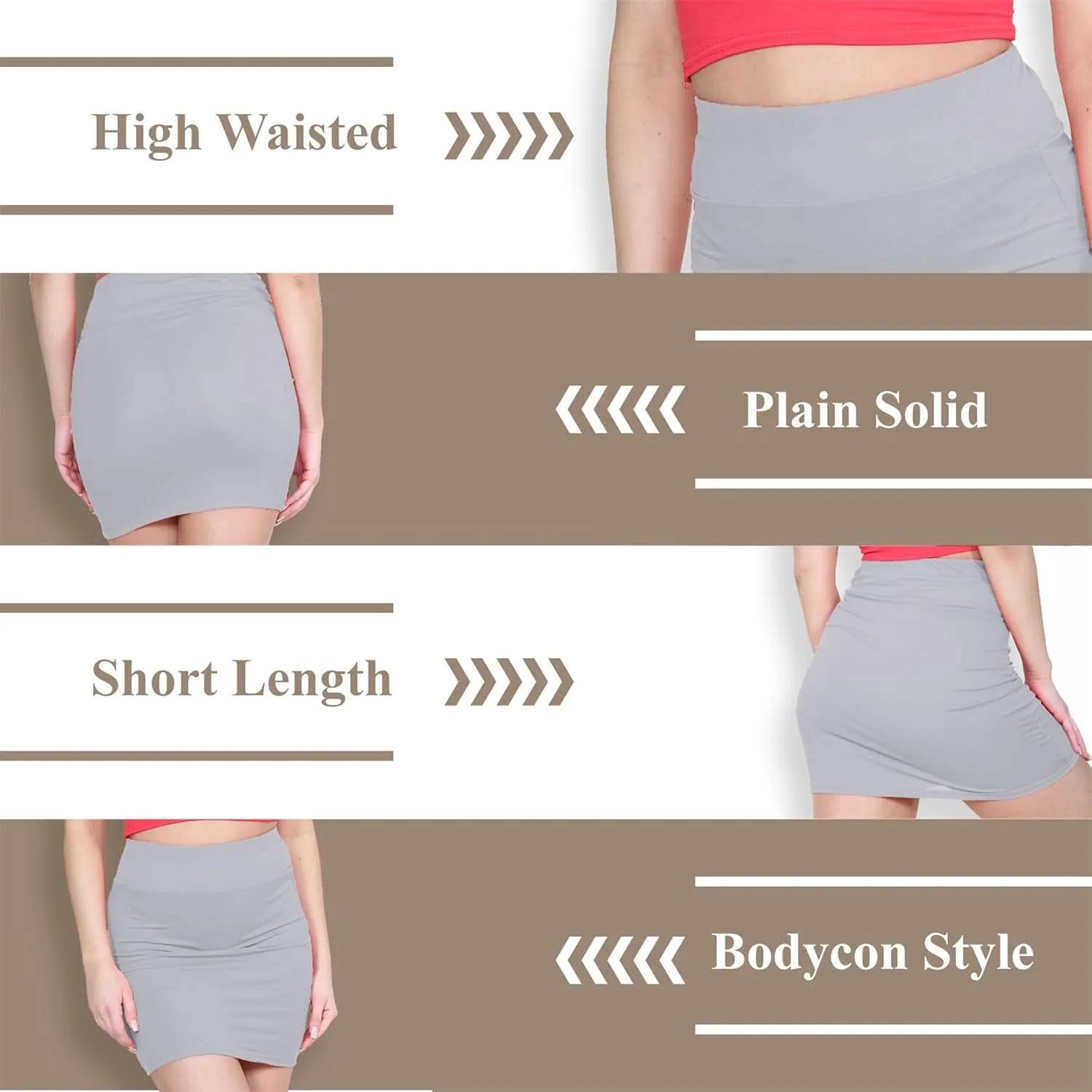 Janisramone Women's Mini Skirt | Elasticated High Waist Bodycon Micro Skirt Plain Pencil Stretchy Skirt for Women