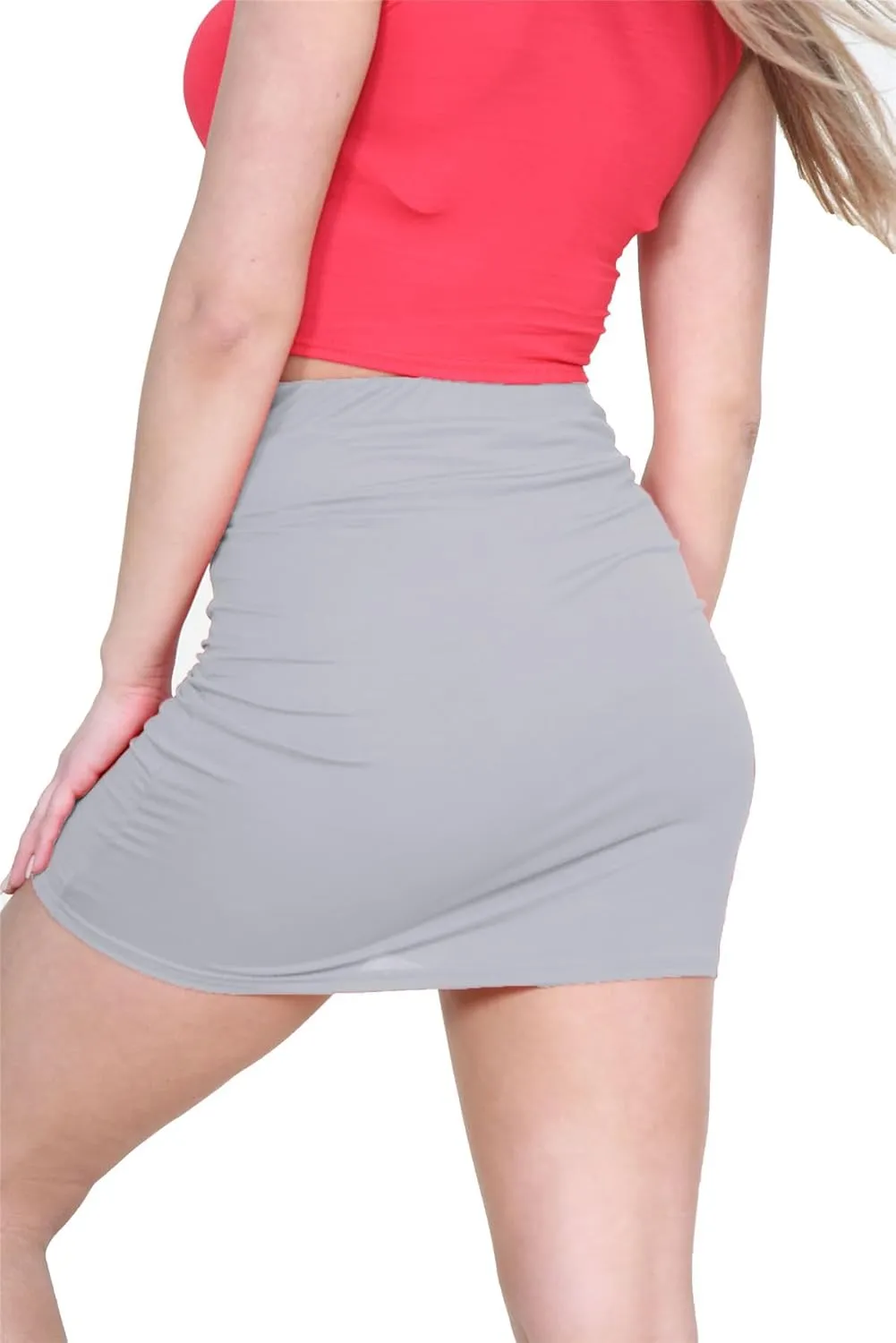 Janisramone Women's Mini Skirt | Elasticated High Waist Bodycon Micro Skirt Plain Pencil Stretchy Skirt for Women