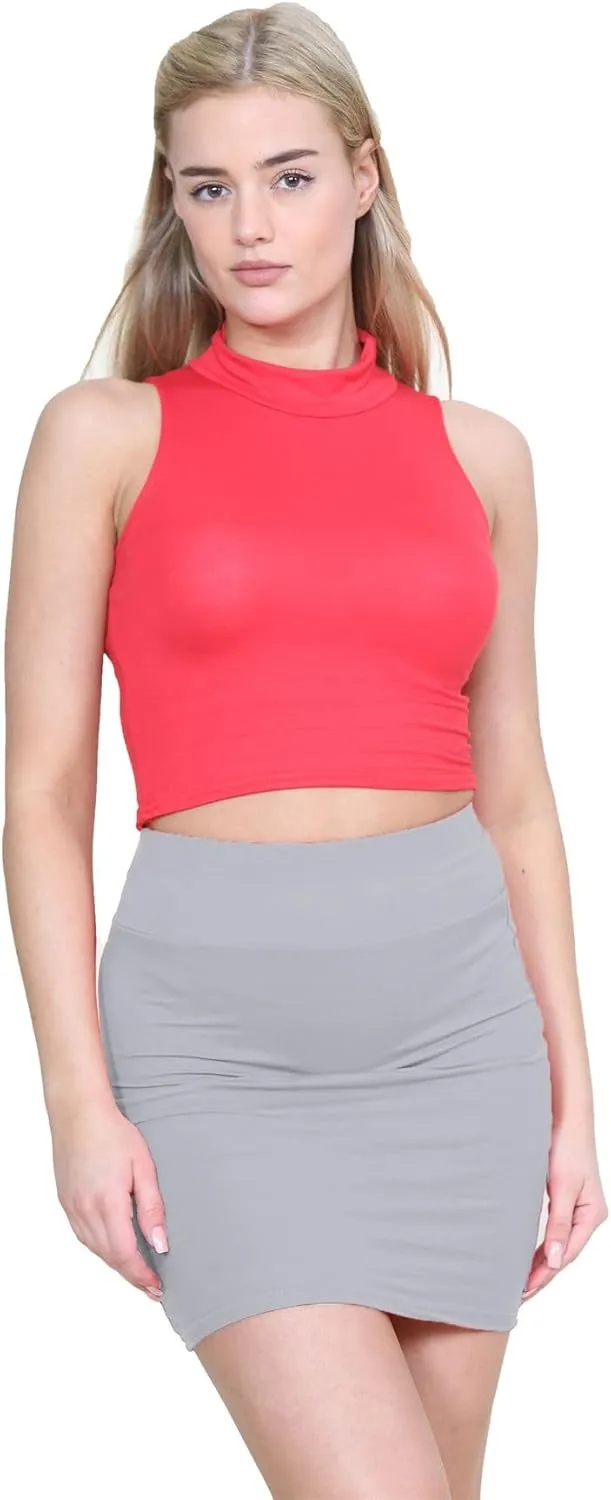 Janisramone Women's Mini Skirt | Elasticated High Waist Bodycon Micro Skirt Plain Pencil Stretchy Skirt for Women