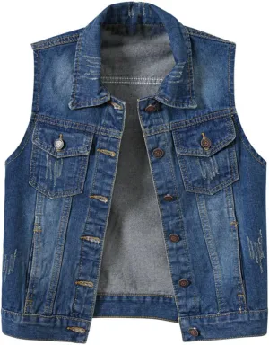 Jean Vest Top for Women 2024 Trendy Plus Size Denim Jacket Casual Comfy Button Down Sleeveless Cropped Jacket Coats