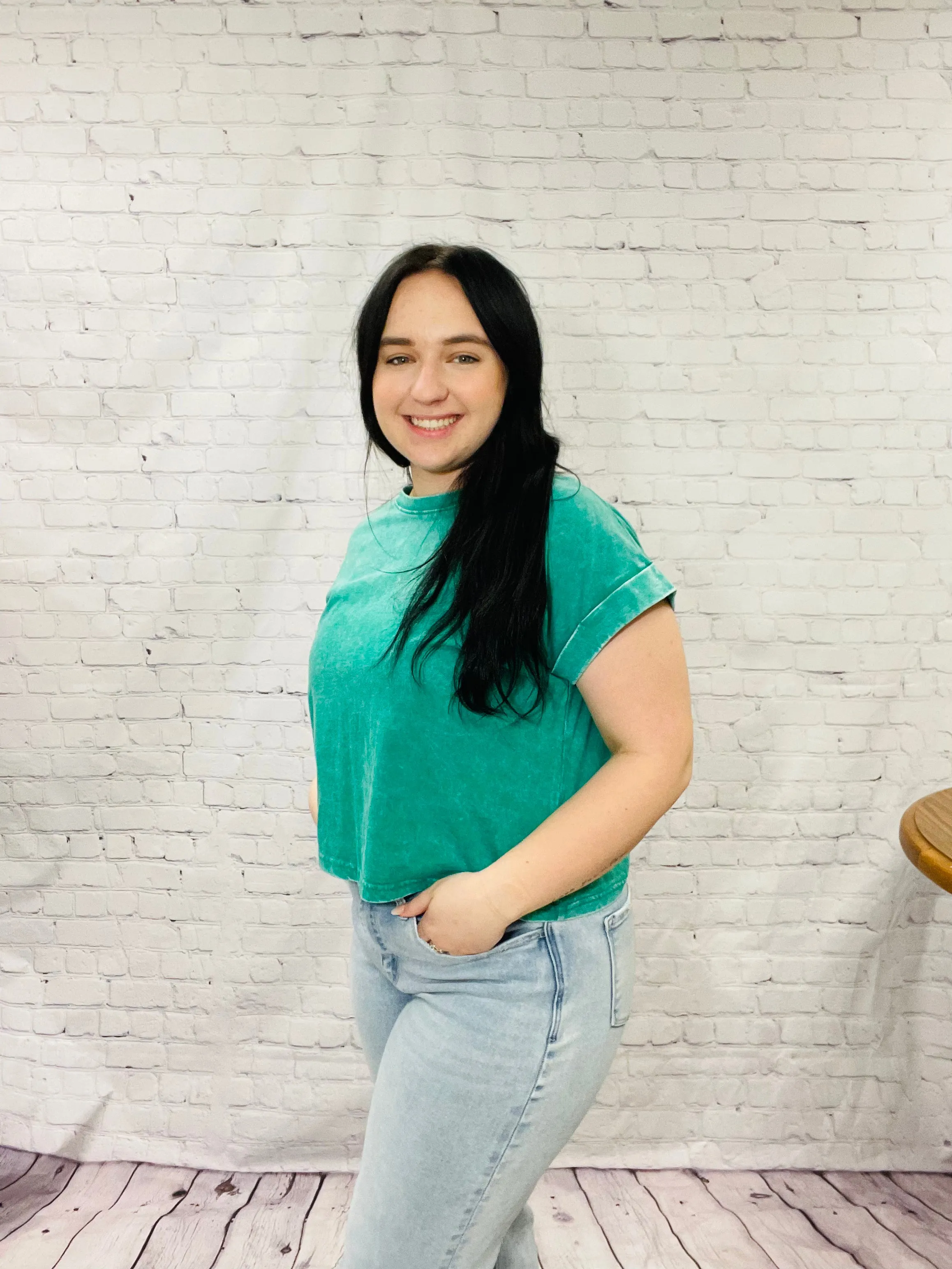 Kelly Green Acid Wash Cropped Tee