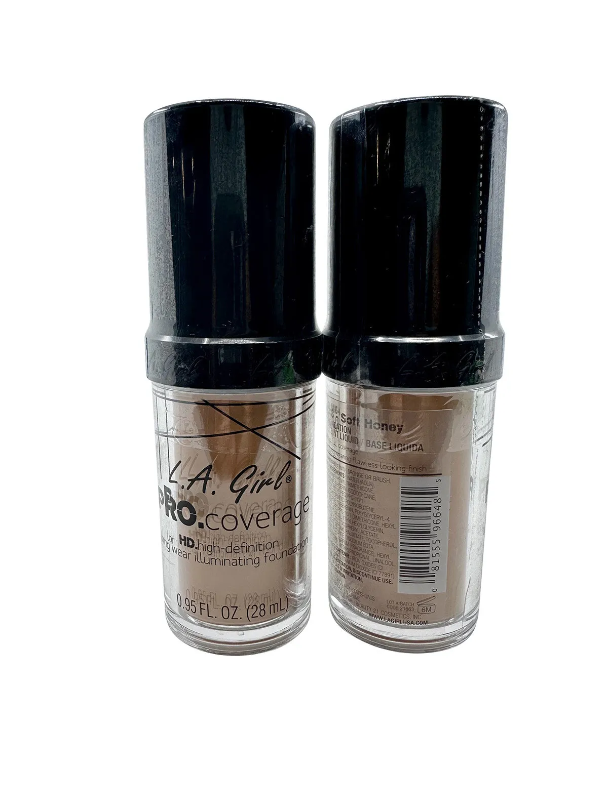 L.A. Girl Pro Coverage Definition Long Wear Foundation Soft Honey 0.95 OZ 2 pack