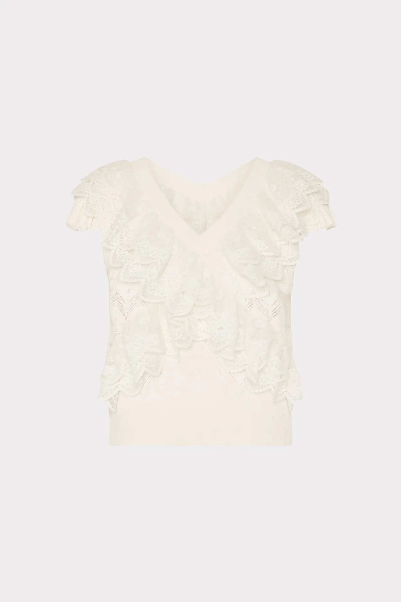 Lace Ruffle Knit V-Neck Top