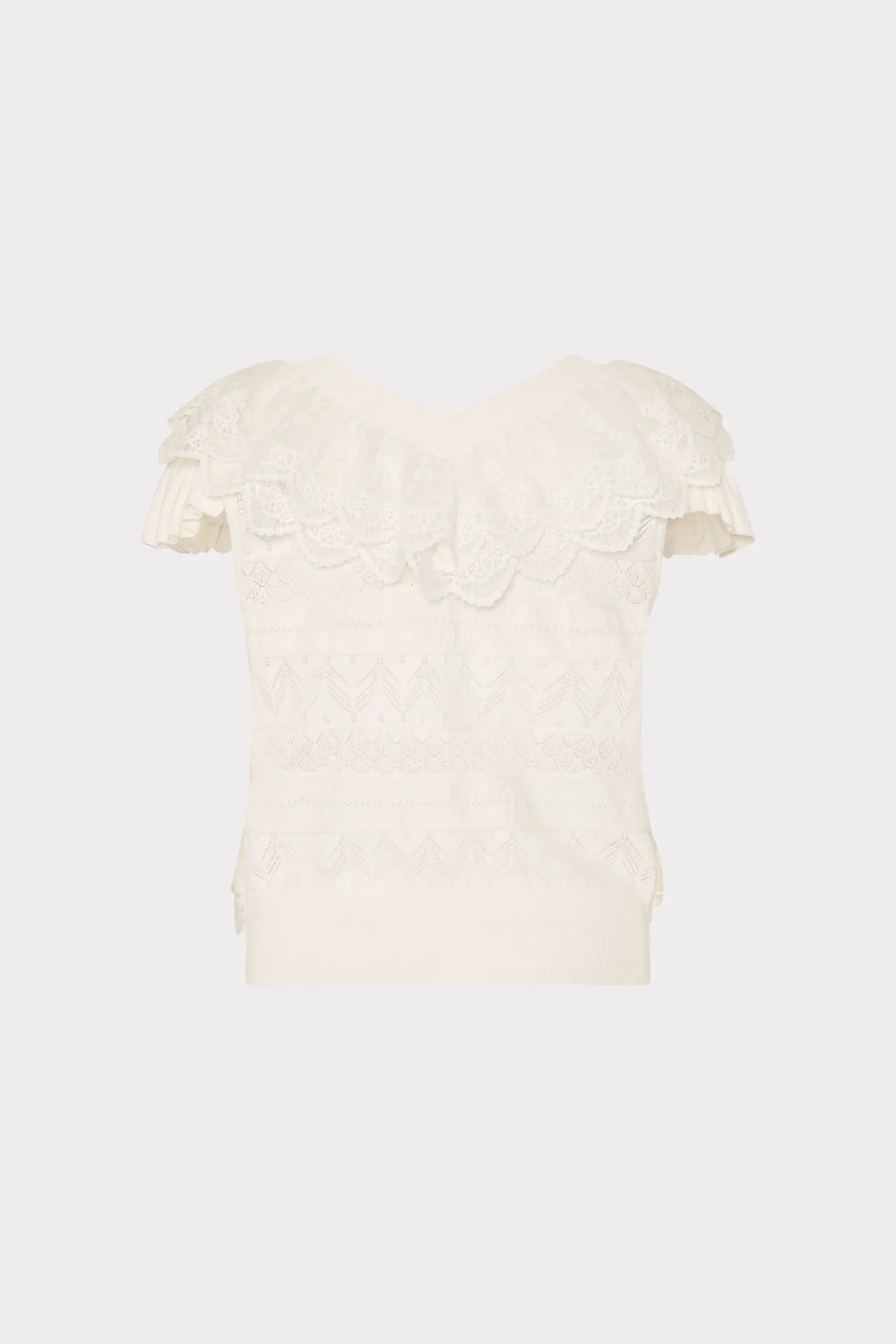 Lace Ruffle Knit V-Neck Top