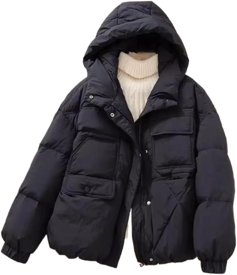 LIXINGHEITANG Women's short -padded winter coats, loose thickened cotton-padded jackets, women's autumn and coats
