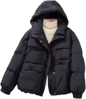 LIXINGHEITANG Women's short -padded winter coats, loose thickened cotton-padded jackets, women's autumn and coats