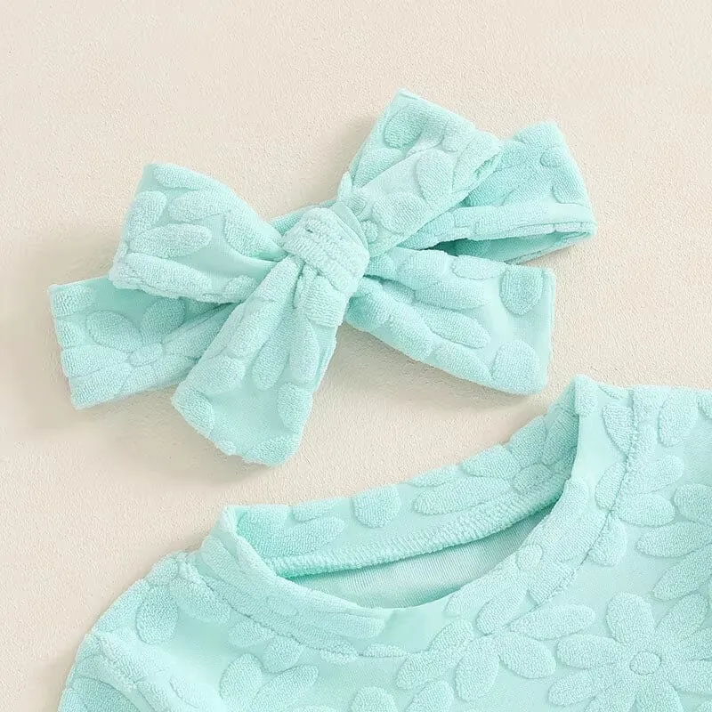 Long Sleeve Solid Flowers Baby Set