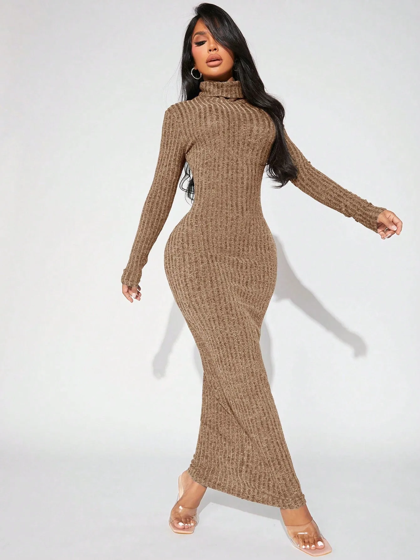 Long Sleeve Turtleneck Bodycon Dress