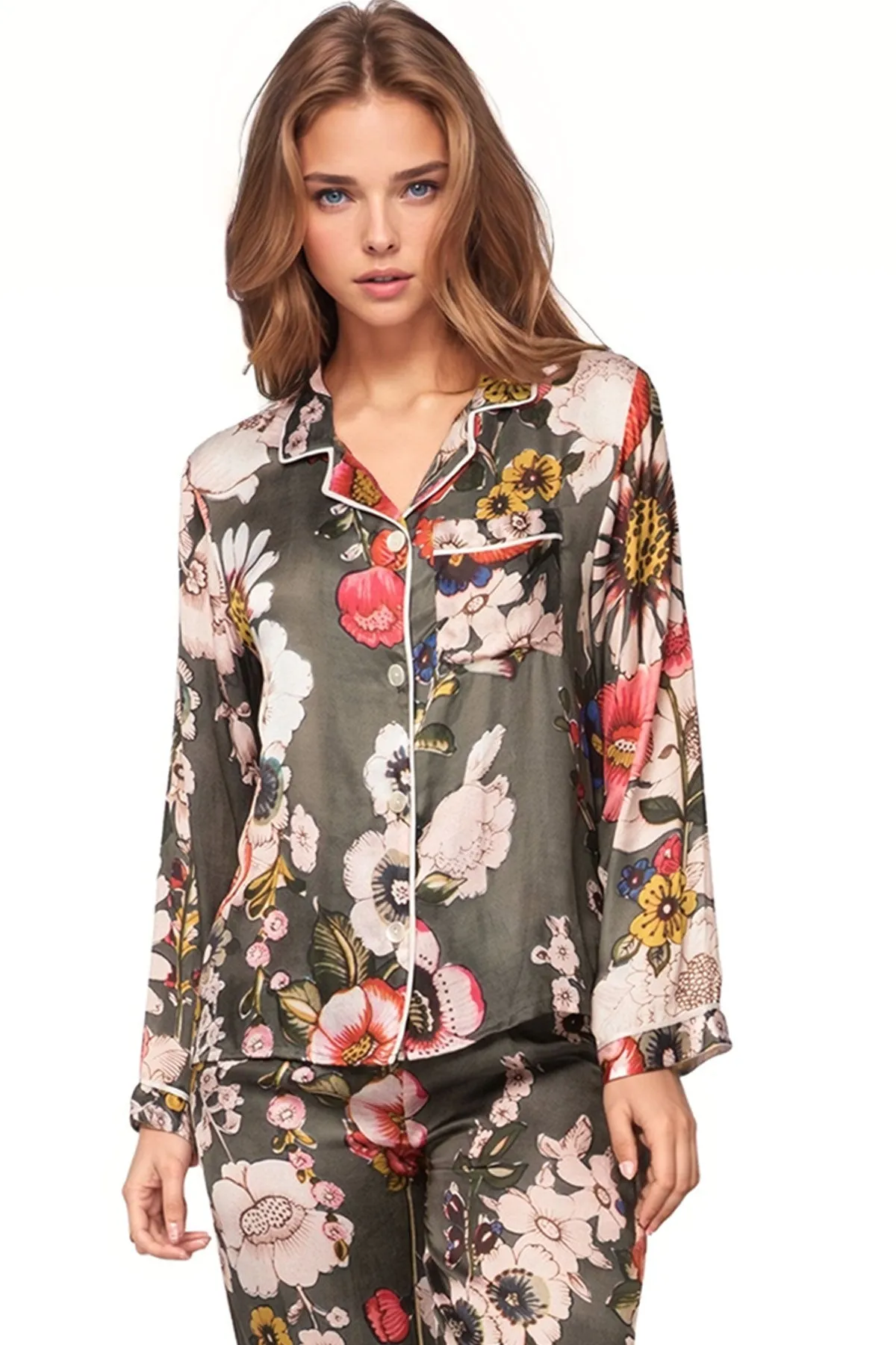 Loungerie Satin Pajama Lounge Set in Prints