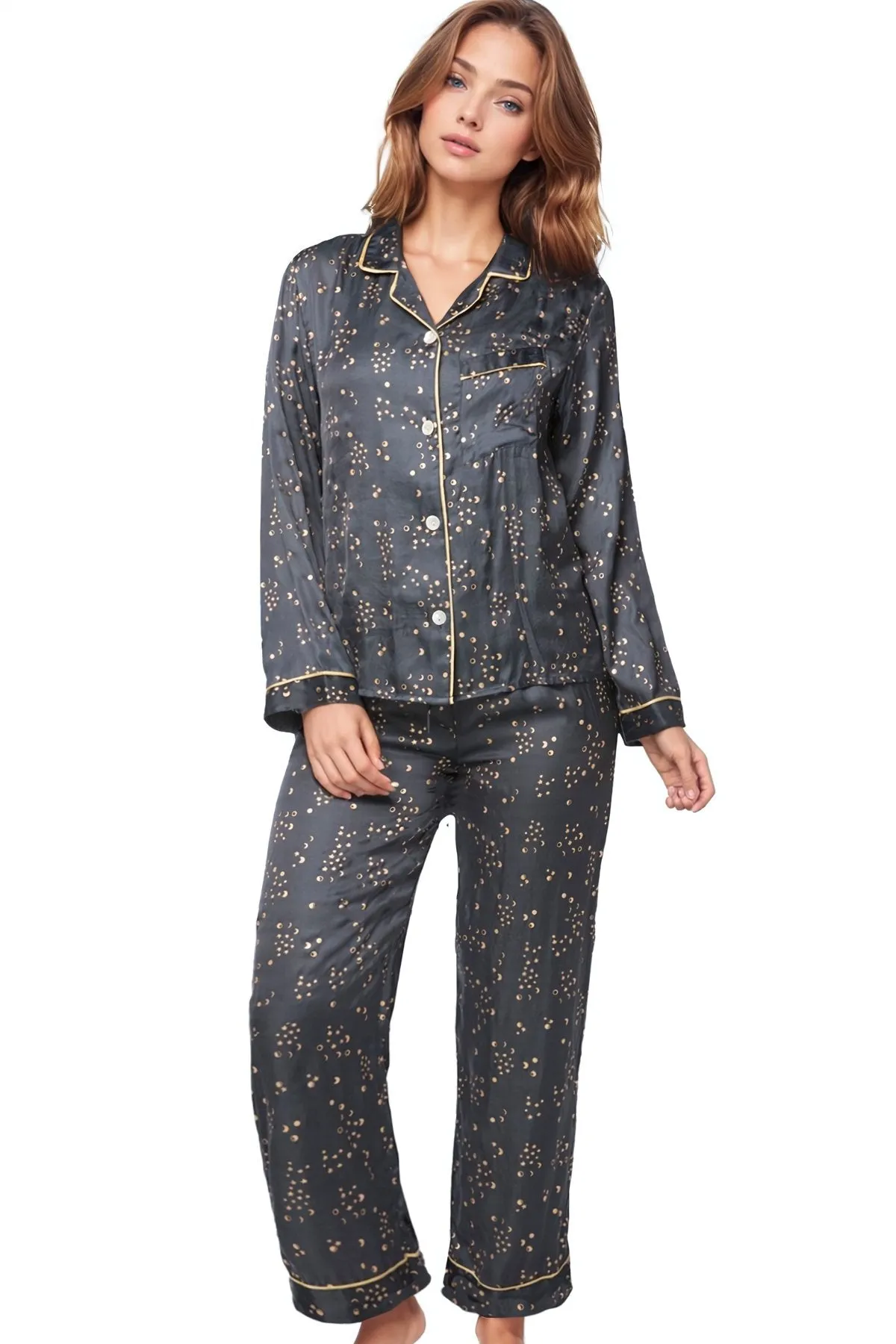Loungerie Satin Pajama Lounge Set in Prints