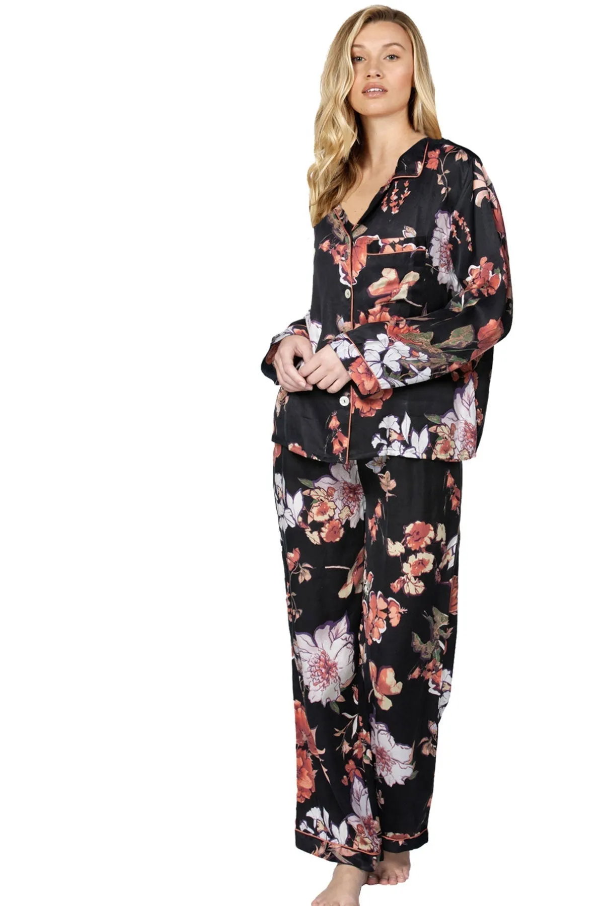 Loungerie Satin Pajama Lounge Set in Prints