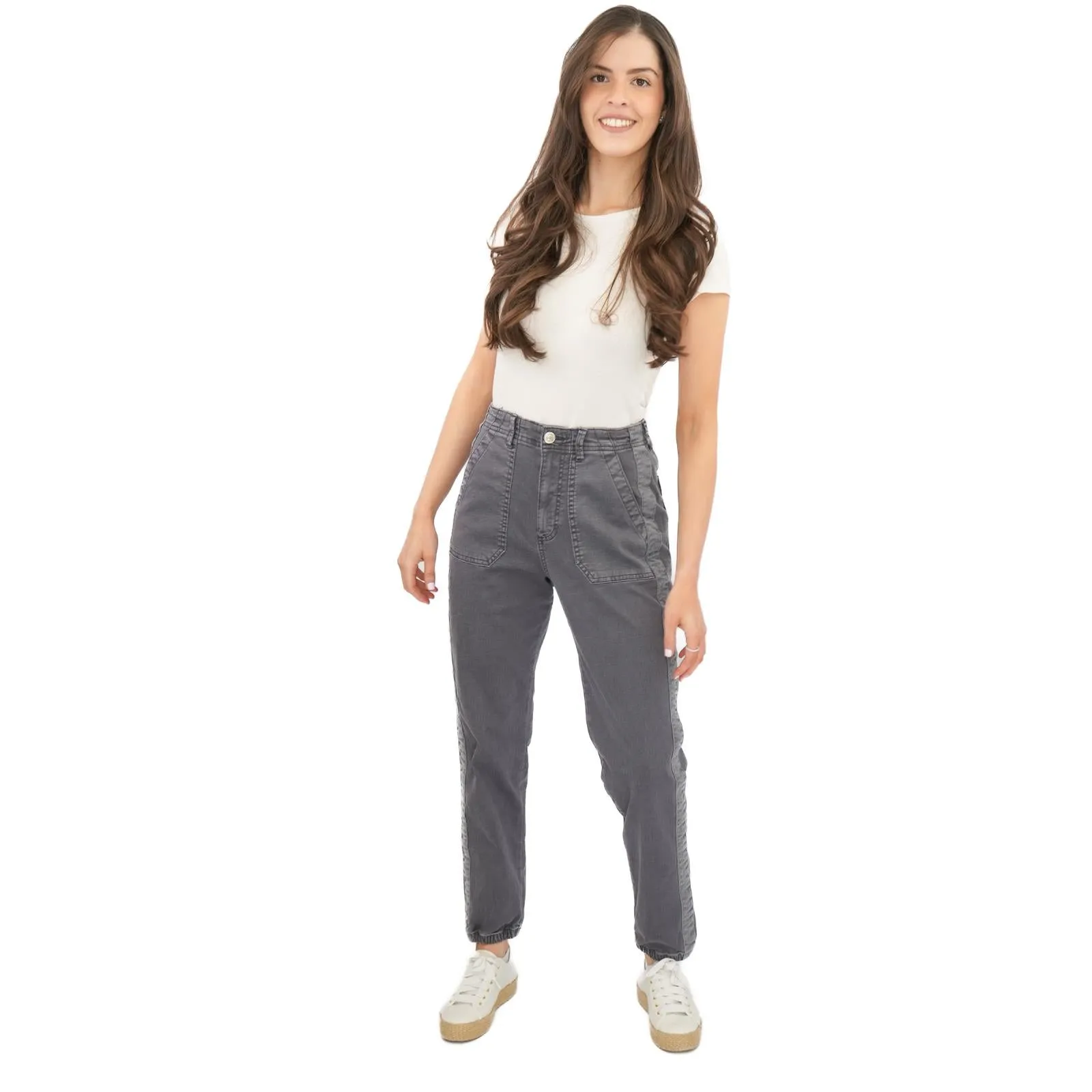 M&S Cotton Rich Slim Fit Trousers Stretch Elasticated Cuff Navy