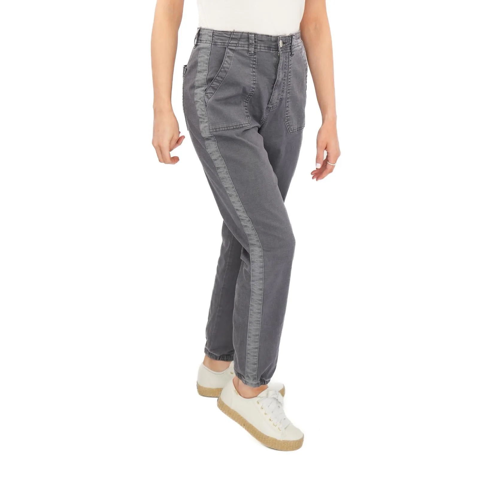 M&S Cotton Rich Slim Fit Trousers Stretch Elasticated Cuff Navy