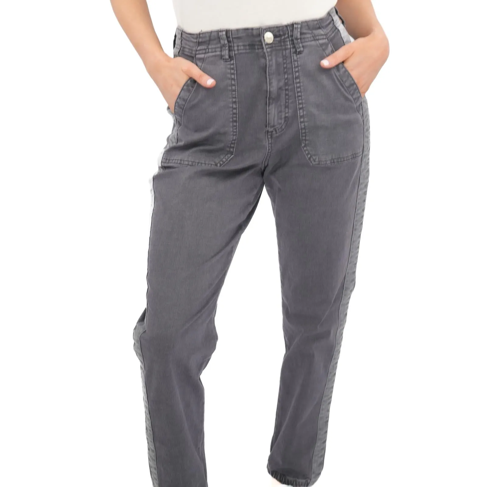 M&S Cotton Rich Slim Fit Trousers Stretch Elasticated Cuff Navy