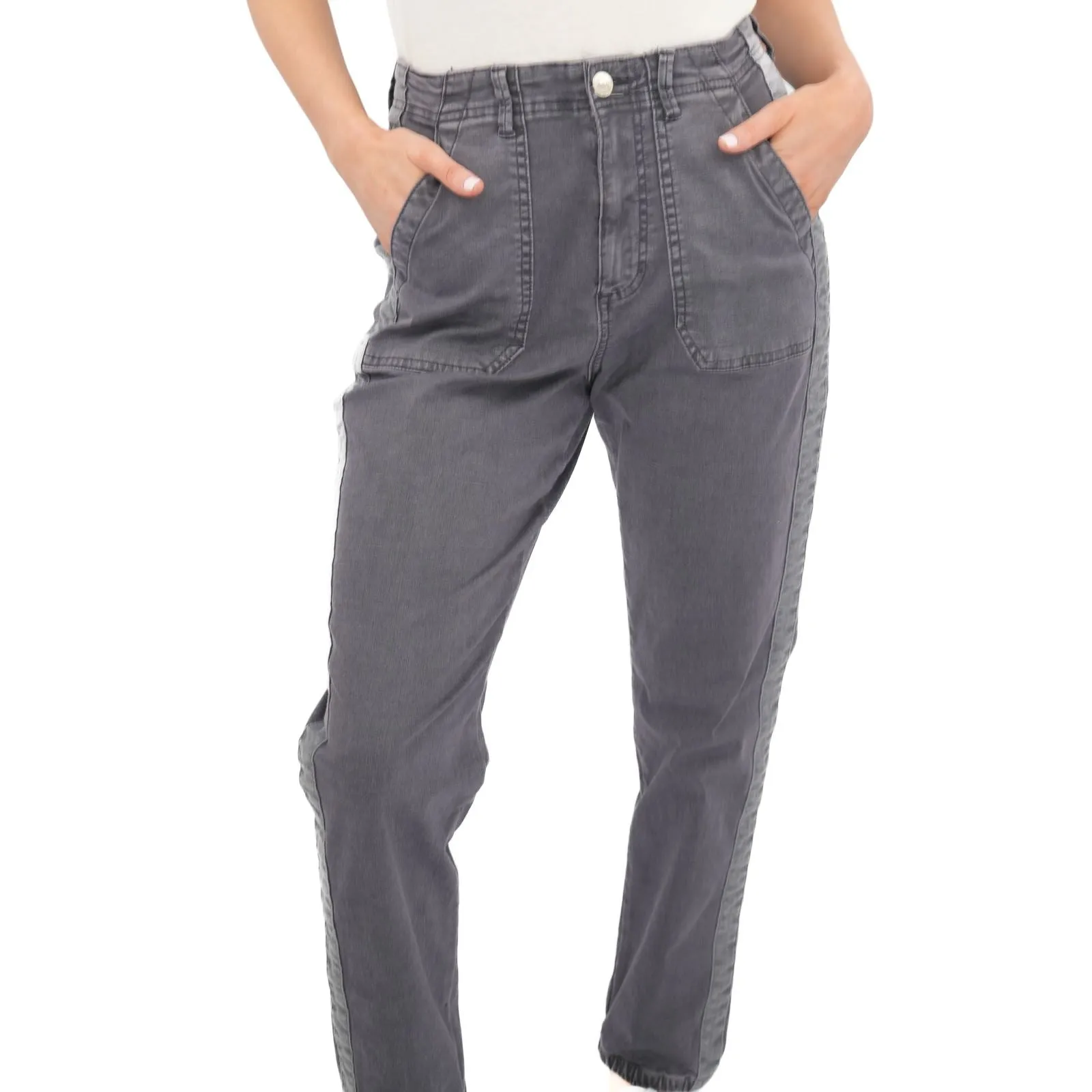 M&S Cotton Rich Slim Fit Trousers Stretch Elasticated Cuff Navy