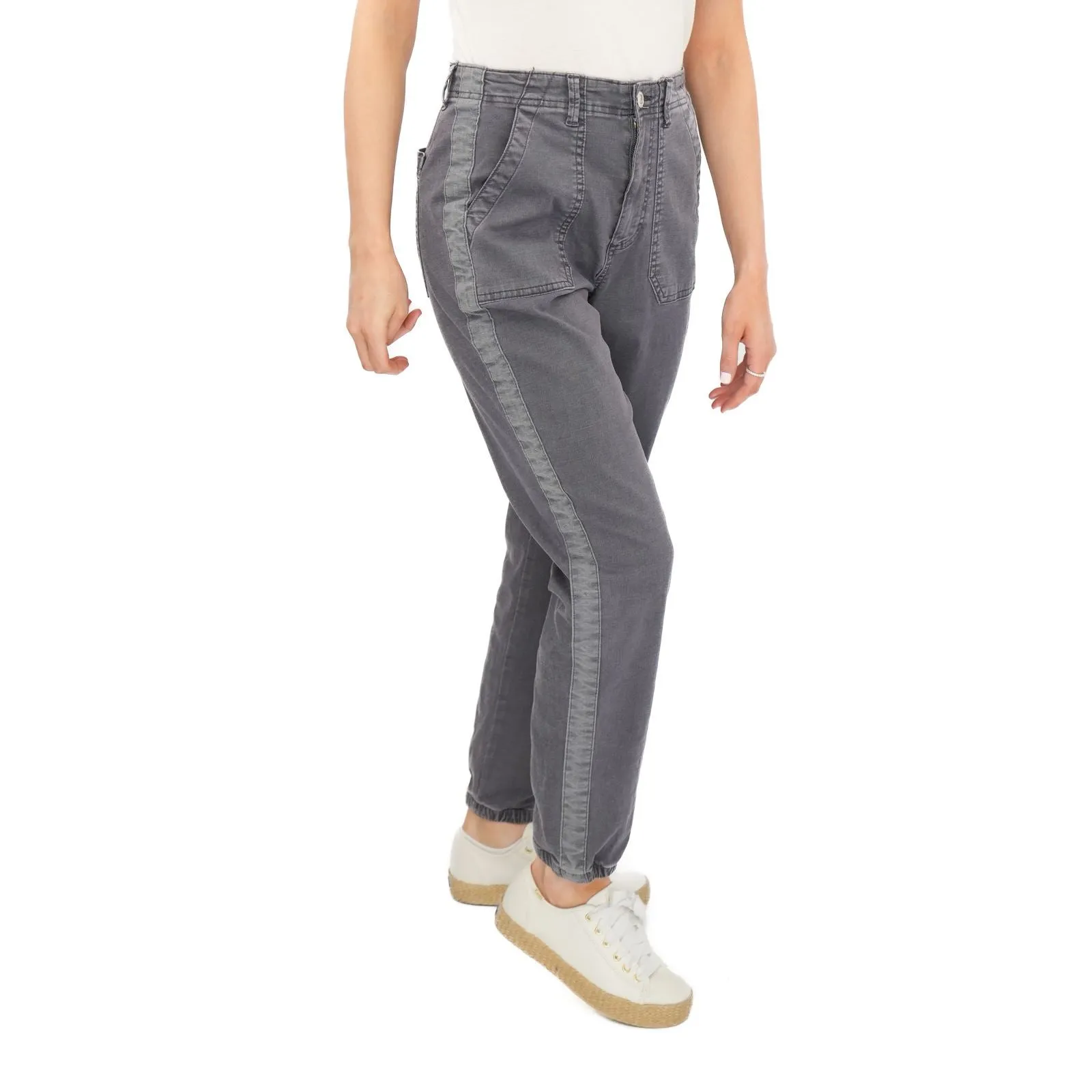 M&S Cotton Rich Slim Fit Trousers Stretch Elasticated Cuff Navy