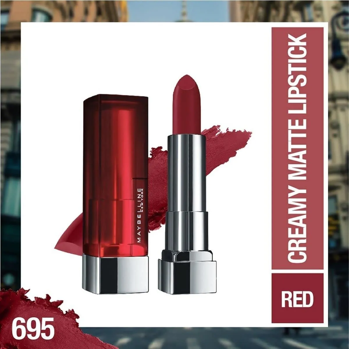 Maybelline New York Matte Lipstick, Intense Colour, Moisturised Lips, Color Sensational Creamy Matte, 695 Divine Wine, 3.9g