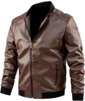 Men Leather Jacket Casual Solid Coat Simple Sports Zipper Coat Jacket Motorcycle Lightweight Faux Leather Outwear