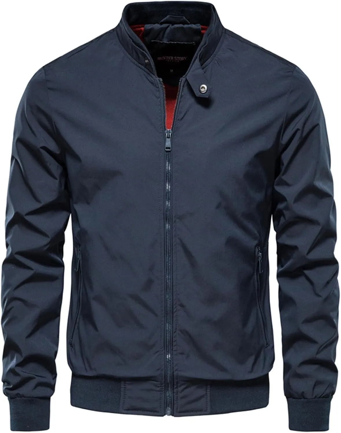 Mens Bomber Jackets Lightweight Windbreaker Fashion Solid Sports Zipper Stand Collar Winter Coat with Pockets
