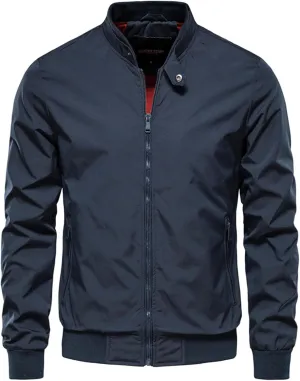 Mens Bomber Jackets Lightweight Windbreaker Fashion Solid Sports Zipper Stand Collar Winter Coat with Pockets