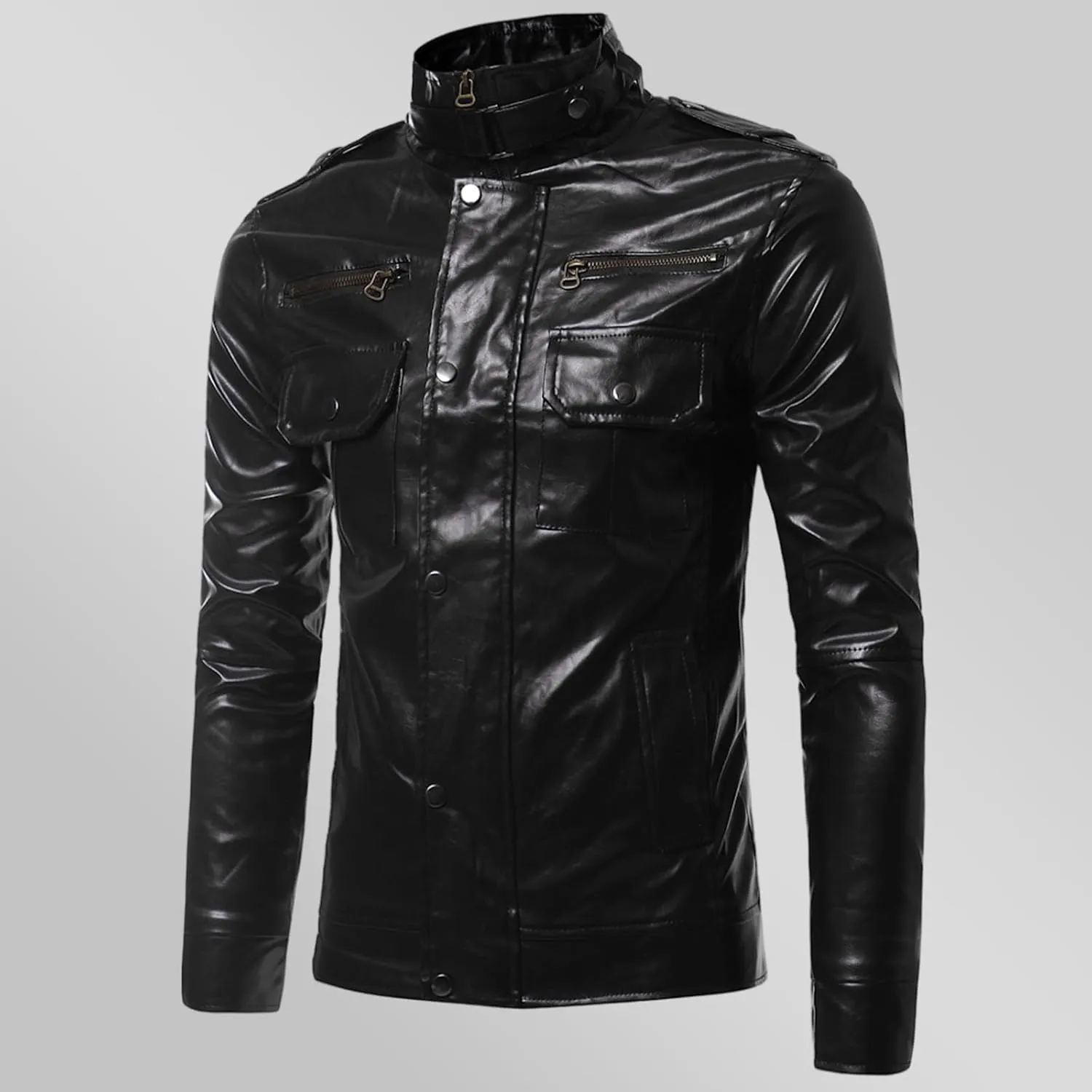 Mens Leather Jacket Windbreaker Motorcycle Jacket Zip up Biker Jacket Casual Faux Leather Jacket Slim Fit Winter Coat