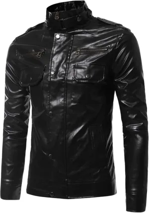 Mens Leather Jacket Windbreaker Motorcycle Jacket Zip up Biker Jacket Casual Faux Leather Jacket Slim Fit Winter Coat