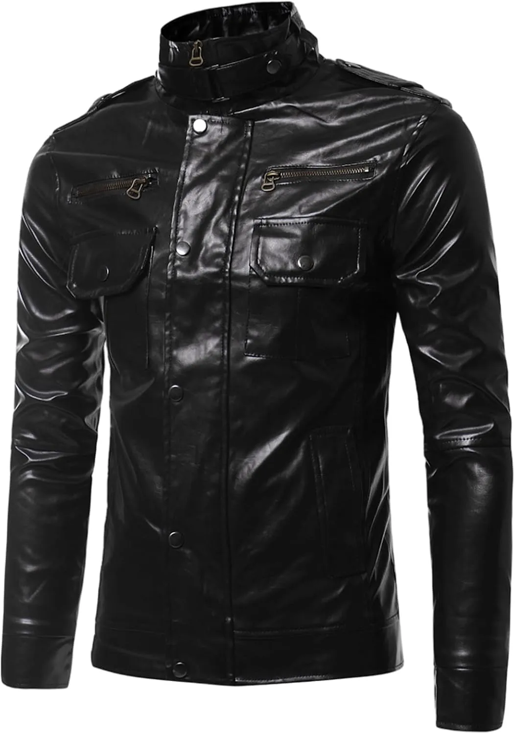 Mens Leather Jacket Windbreaker Motorcycle Jacket Zip up Biker Jacket Casual Faux Leather Jacket Slim Fit Winter Coat