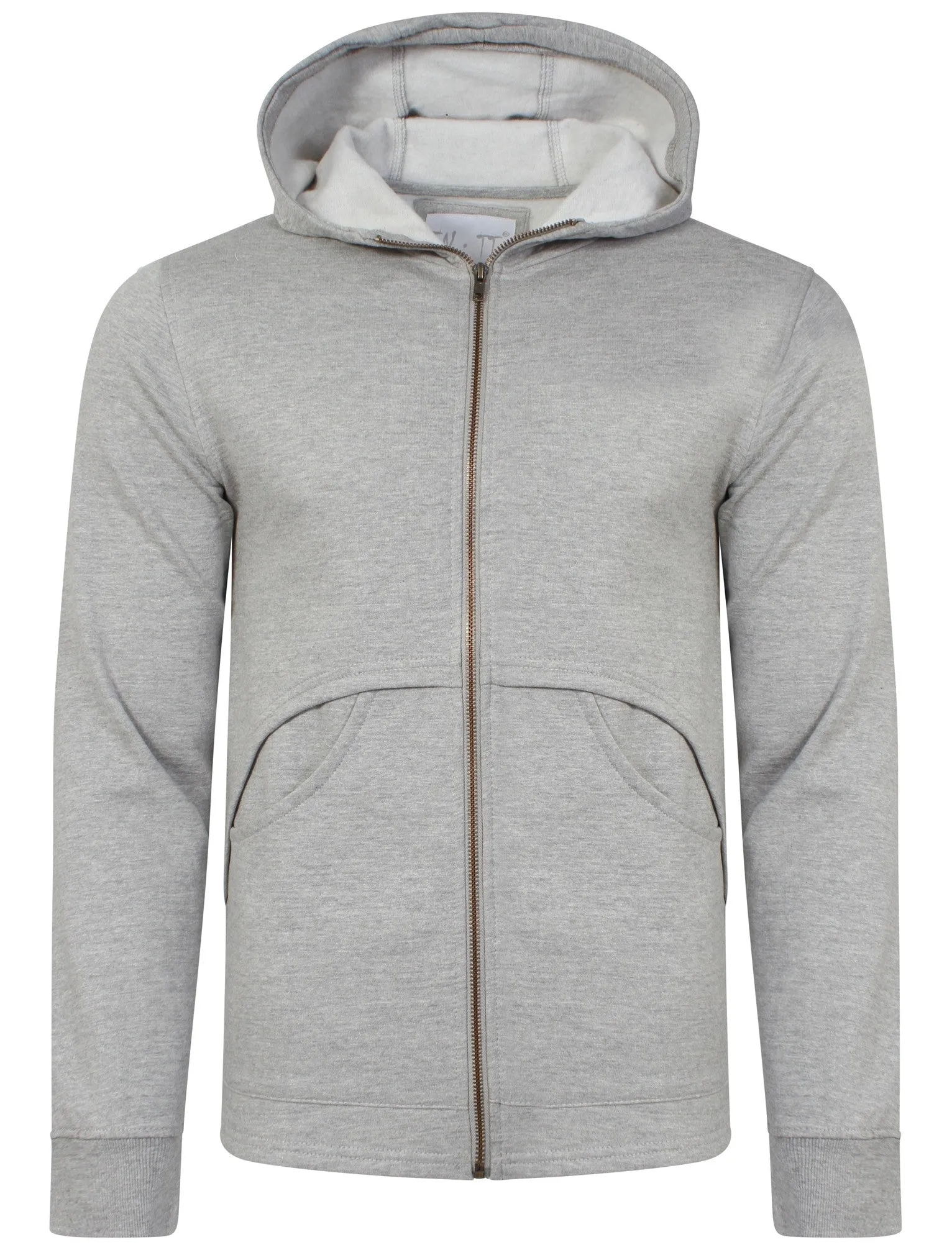 Mens Marc Curve Pocket Hoodie with Brass Zipper in Light Grey